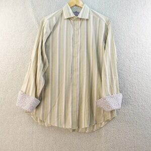 Robert Graham Mens L Flip Cuff Striped Button Down Shirt Abstract Retro‎ Preppy